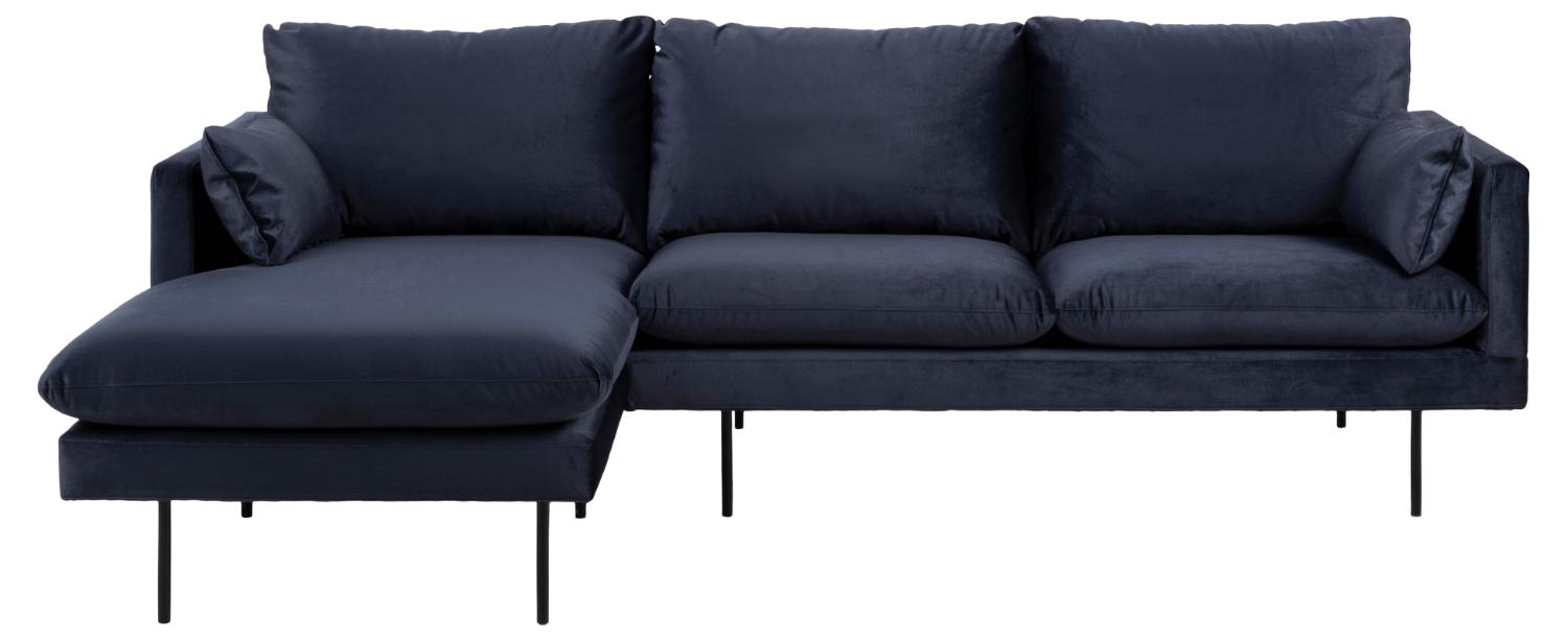 Sofakoncept Cozy   Pers  Sofa     Venstre Chaiselong Og   Puder Mørkeblå Stof Og Sort Metal