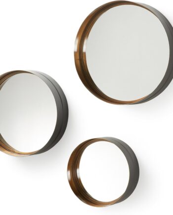 Spejlsæt   Stk Kave Home Wilton Rund   Vægspejl Metalramme Sort Messing ø35 ø30 ø25 Cm