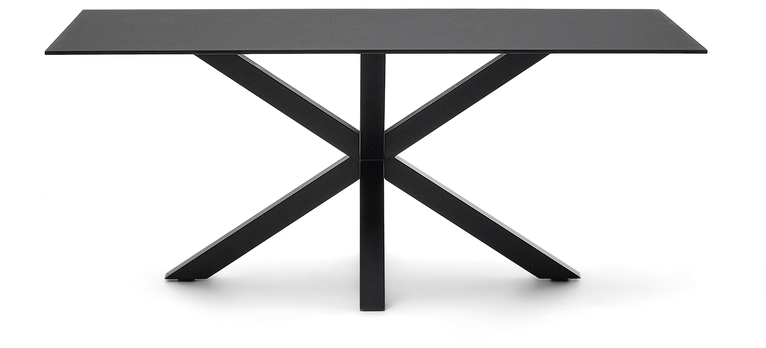 Spisebord Kave Home Arya 180ã 100 Cm Sort Hærdet Glas Anti-fingeraftryk Mat Pulverlakeret Stålben Justerbare Fødder Nordisk Design