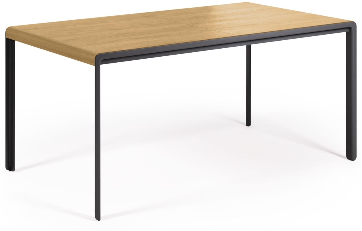 Spisebord Med Udtræk Kave Home Nadyria 200x90 Cm Natur Sort Mdf   Stål