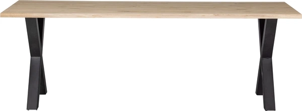 Spisebord Plankebord Woood Tablo Ubehandlet Massiv Egetræ 220x90 Cm Natur Med Sorte Alkmaar Krydsben
