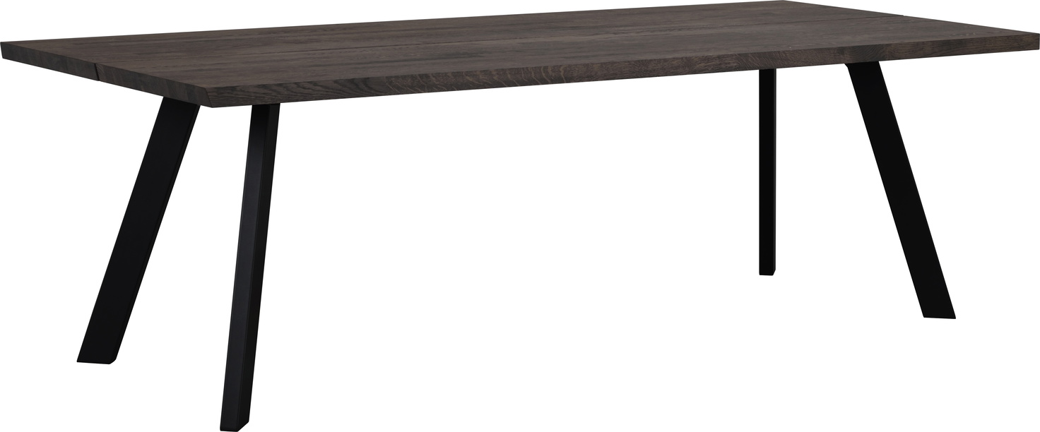 Spisebord Rowico Fred 240x100x75 Cm Massivt Egetræ Stålbørstet Pulverlakerede Metalben Industrielt Mørkebrun