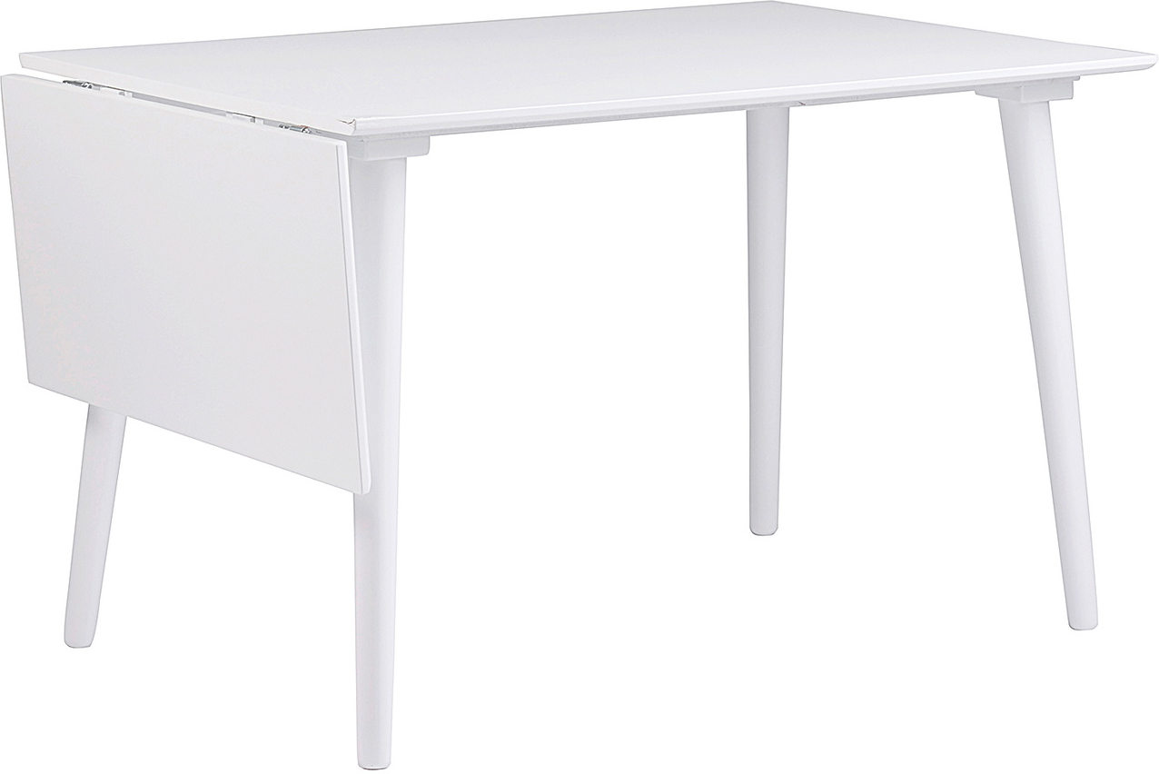 Spisebord Udtræksbord Rowico Lotta Hvidlakeret Mdf Top Klapplade Koniske Gummitræben 120-160ã 80ã 76 Cm