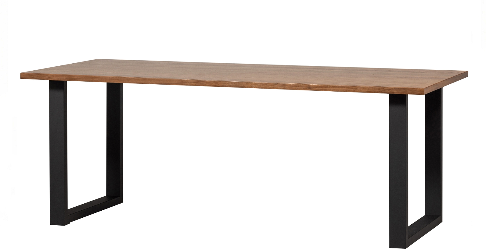 Spisebord Woood Jimmy Plankebord   Valnødsfinér Med Matte Sorte Metalben  200x90 Cm