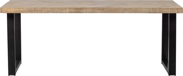 Spisebord Woood Tablo Plankebord Sildebensmønster Mangotræ Natur 200x90 Cm Med Mat Sort -ben