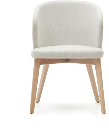 Spisebordsstol Kave Home Darice Beige Natur Chenille Polstret Armlæn Fsc Bøgetræ Ben