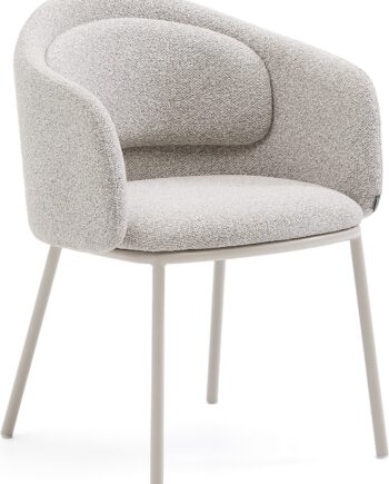 Spisebordsstol   Kave Home Minda   Beige Chenille Polstret Med Armlæn Og Stålben