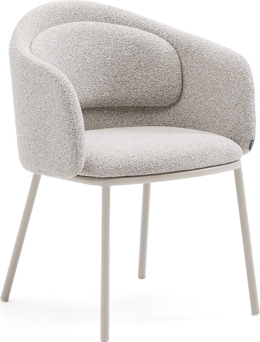 Spisebordsstol Kave Home Minda Beige Chenille Polstret Med Armlæn Og Stålben
