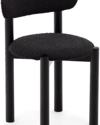 Spisebordsstol Kave Home Nebai   Massivt Egetræ Sort Med Polstret Fleecestof Nordisk Rustik Design Med Fsc-certificeret Træ
