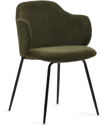 Spisebordsstol Kave Home Yunia Polstret Fløjl Armlæn Grøn Nordisk Design