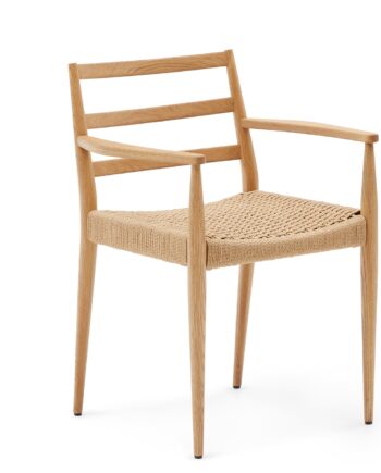 Spisebordsstol Med Armlæn Kave Home Analy   Fsc Egetræ  Håndvævet Papirsnor  H82ã B60ã D54 Cm  Rustik Nordisk Stil