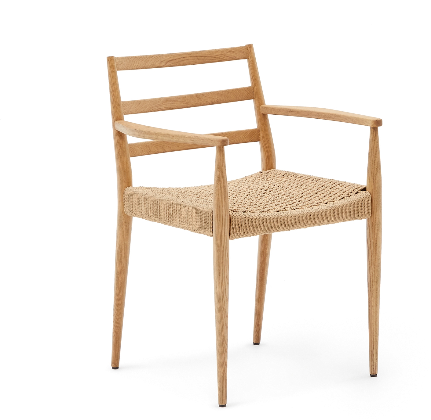 Spisebordsstol Med Armlæn Kave Home Analy   Fsc Egetræ  Håndvævet Papirsnor  H82ã B60ã D54 Cm  Rustik Nordisk Stil