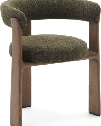 Spisebordsstol Med Armlæn Kave Home Granite   Grøn Chenille  Asketræ Valnødfinish