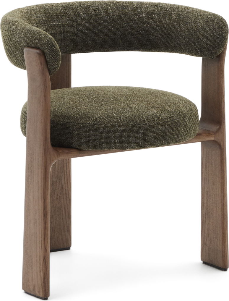 Spisebordsstol Med Armlæn Kave Home Granite Grøn Chenille Asketræ Valnødfinish