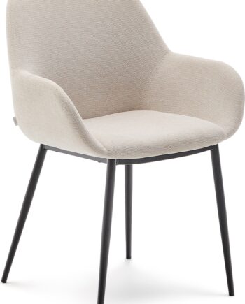 Spisebordsstol Med Armlæn Kave Home Konna Polstret Chenille Beige Med Sort Stålstel
