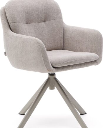 Spisebordsstol Med Armlæn Kave Home Lexa  Beige Polstret Polyesterstof  Metalstel   Struktureret Mat Finish  Moderne Industrielt Design