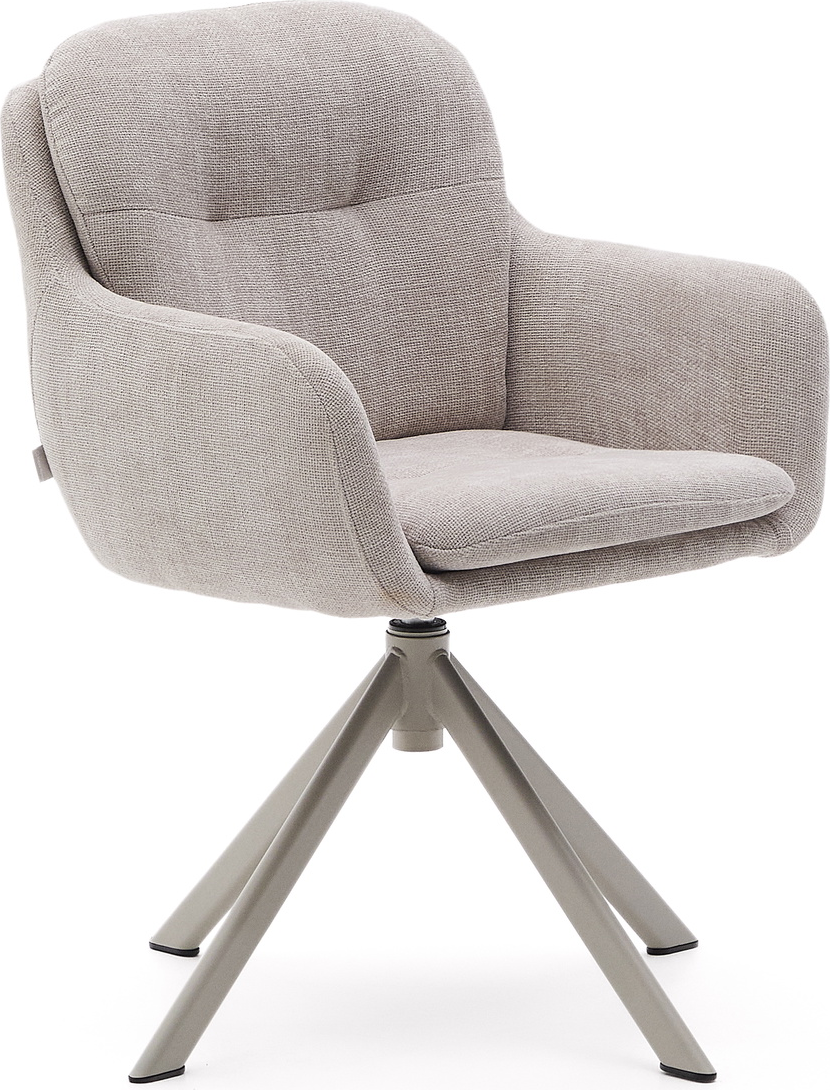 Spisebordsstol Med Armlæn Kave Home Lexa Beige Polstret Polyesterstof Metalstel Struktureret Mat Finish Moderne Industrielt Design