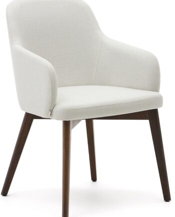 Spisebordsstol Med Armlæn Kave Home Nelida Fsc-bøgetræ Polstret Chenille Beige Mørk Natur