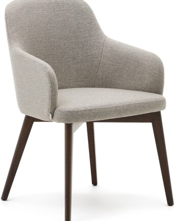 Spisebordsstol Med Armlæn Kave Home Nelida Fsc-bøgetræ Valnødfinish Polstret Chenille Brun Mørk Natur