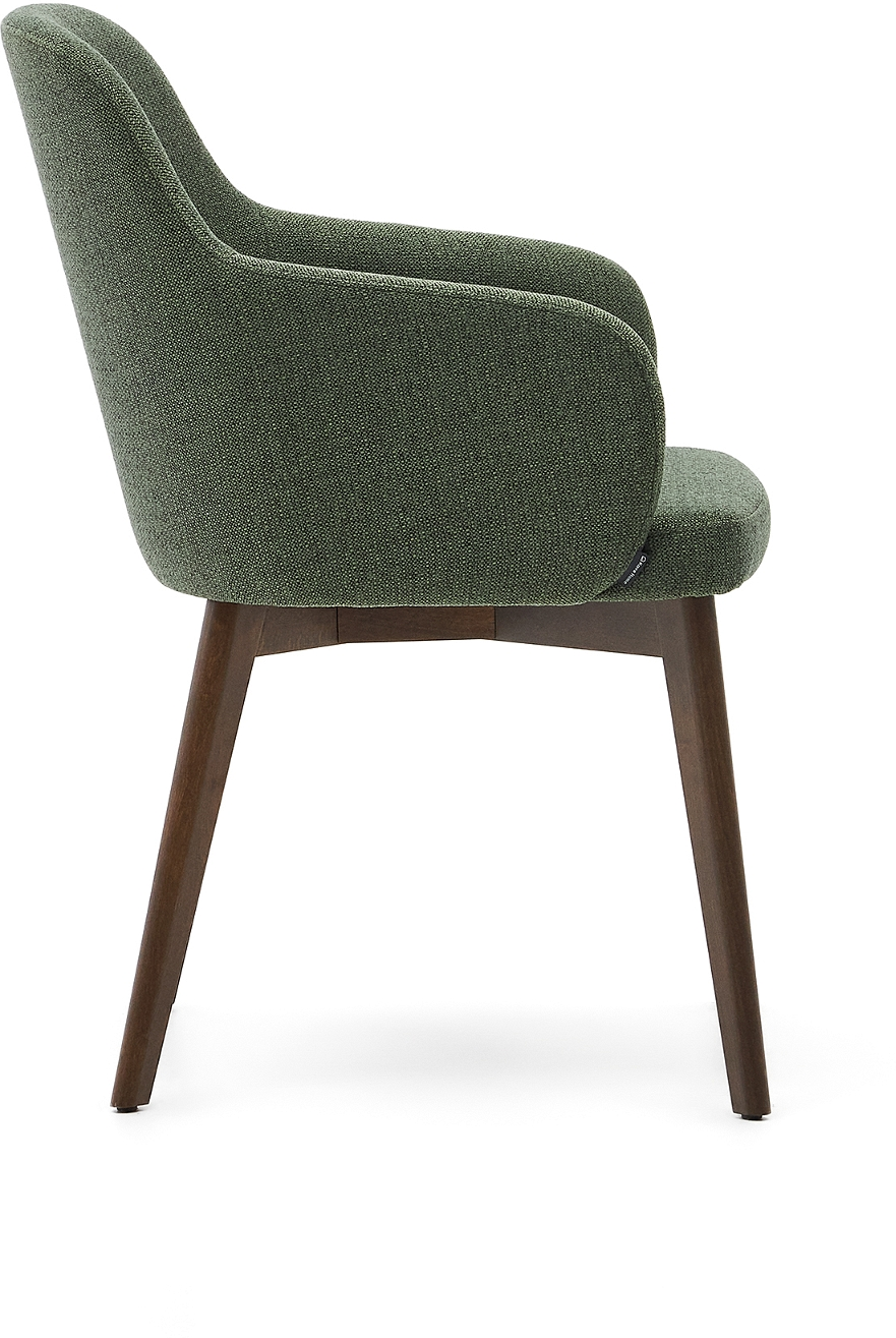 Spisebordsstol Med Armlæn Kave Home Nelida Grøn Chenille Valnødfinish På Bøgetræ H84ã B56ã L61 Cm