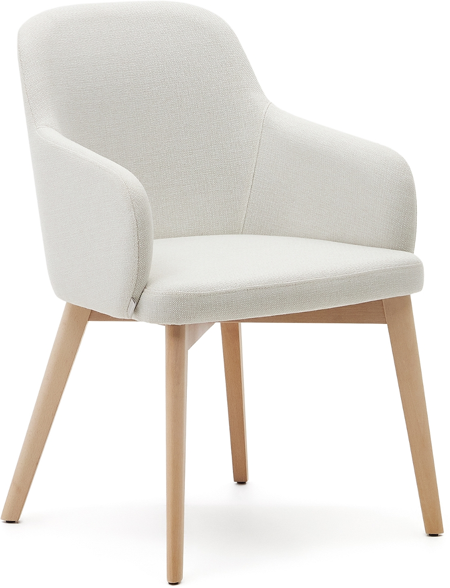 Spisebordsstol Med Armlæn Kave Home Nelida   Beige Chenille Med Massiv Bøgetræ Og Valnøddefinish  Rustik Stil   Komfortabel Og Bæredygtig