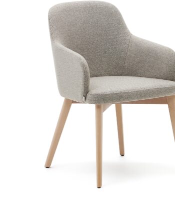 Spisebordsstol Med Armlæn Kave Home Nelida   Fsc-bøgetræ Med Polstret Chenille Brun Natur 84x56x61 Cm