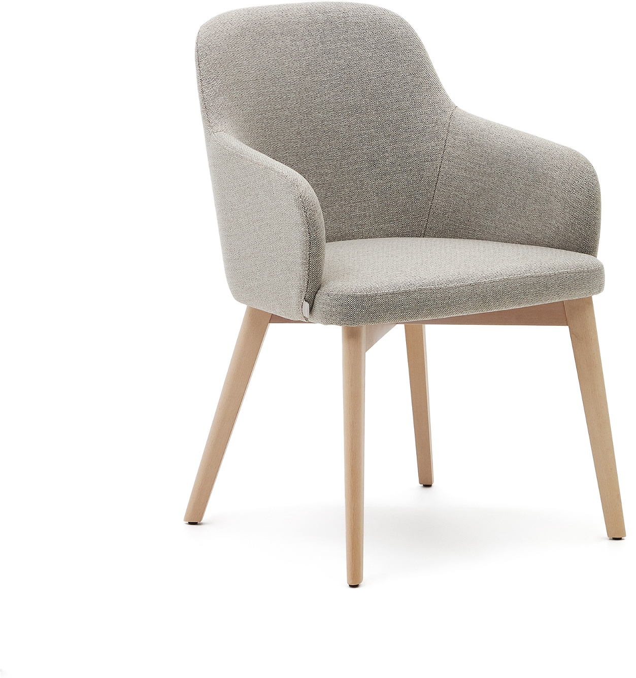 Spisebordsstol Med Armlæn Kave Home Nelida   Fsc-bøgetræ Med Polstret Chenille Brun Natur 84x56x61 Cm