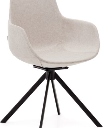 Spisebordsstol Med Armlæn Kave Home Tissiana Beige Polstret Drejelig Twill Stof Sort Stålben H46ã B55ã D55   Cm