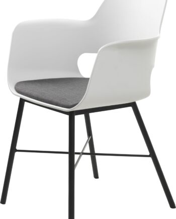 Spisebordsstol Med Armlæn  Nordique Design Whistler   Hvid Polstret Rio Stof  Sort Metalben