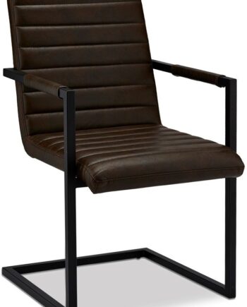 Spisebordsstol Med Armlæn Prior  Raymond   Hallmark   Mørkebrun Pu-læder  Sort Metalstel  H93ã B53ã L66 Cm