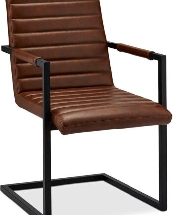 Spisebordsstol Med Armlæn Raymond   Hallmark Prior   Brun Pu-læder Med Sort Metalstel   H93xb53xd66 Cm
