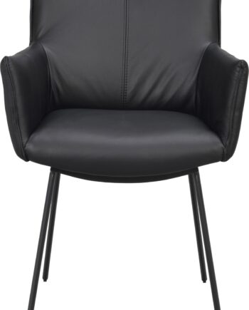 Spisebordsstol Med Armlæn Rowico Hinckley Sort Læder Og Pulverlakeret Metalstel  -pak H84xb58xd62 Cm