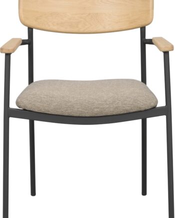 Spisebordsstol Med Armlæn Rowico Maymont  -pak   Fsc-certificeret Stabelbar Eg Sort Stel   Polstret Mørk Beige Sæde