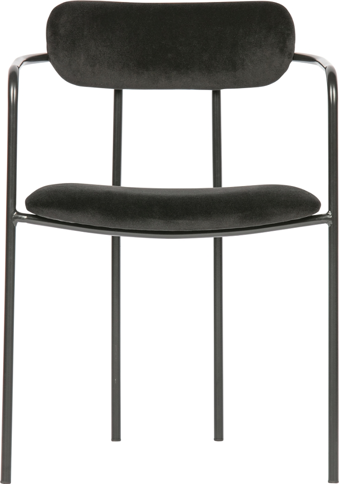 Spisebordsstol Med Armlæn Woood Exclusive Ivy  Polstret Sort Fløjl På Sort Jernramme  Stabelbar  H74ã B50ã D52 Cm