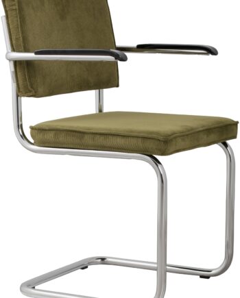 Spisebordsstol Med Armlæn Zuiver Ridge Gråbrun Ribstrikket Polyester Polstret  -formet Kromstel H85xb48xl60 Cm
