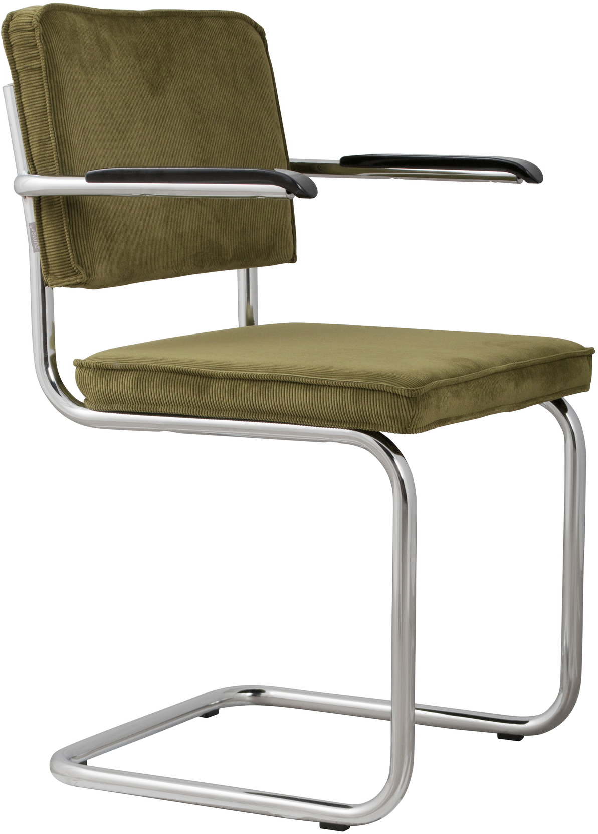 Spisebordsstol Med Armlæn Zuiver Ridge Gråbrun Ribstrikket Polyester Polstret  -formet Kromstel H85xb48xl60 Cm