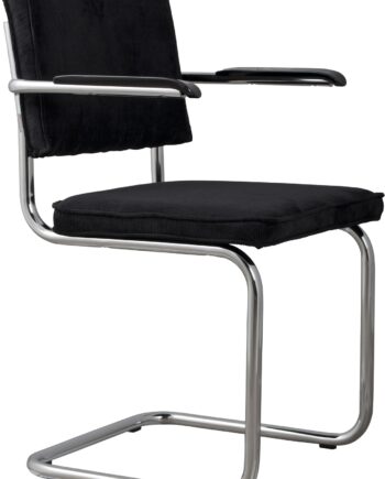 Spisebordsstol Med Armlæn Zuiver Ridge Polstret Ribbet Polyester Kromramme Kulsort H85ã B48ã L60