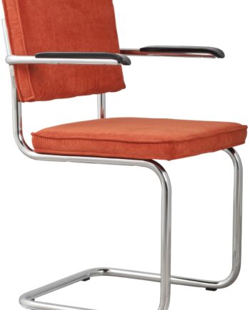 Spisebordsstol Med Armlæn Zuiver Ridge Polstret Rødlig Brun Polyester  Kromstel  85x48x60 Cm