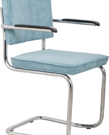Spisebordsstol Med Armlæn Zuiver Ridge Skandinavisk Modernistisk Stofstol Kromunderstel Blåt Betræk Nylon Polyester