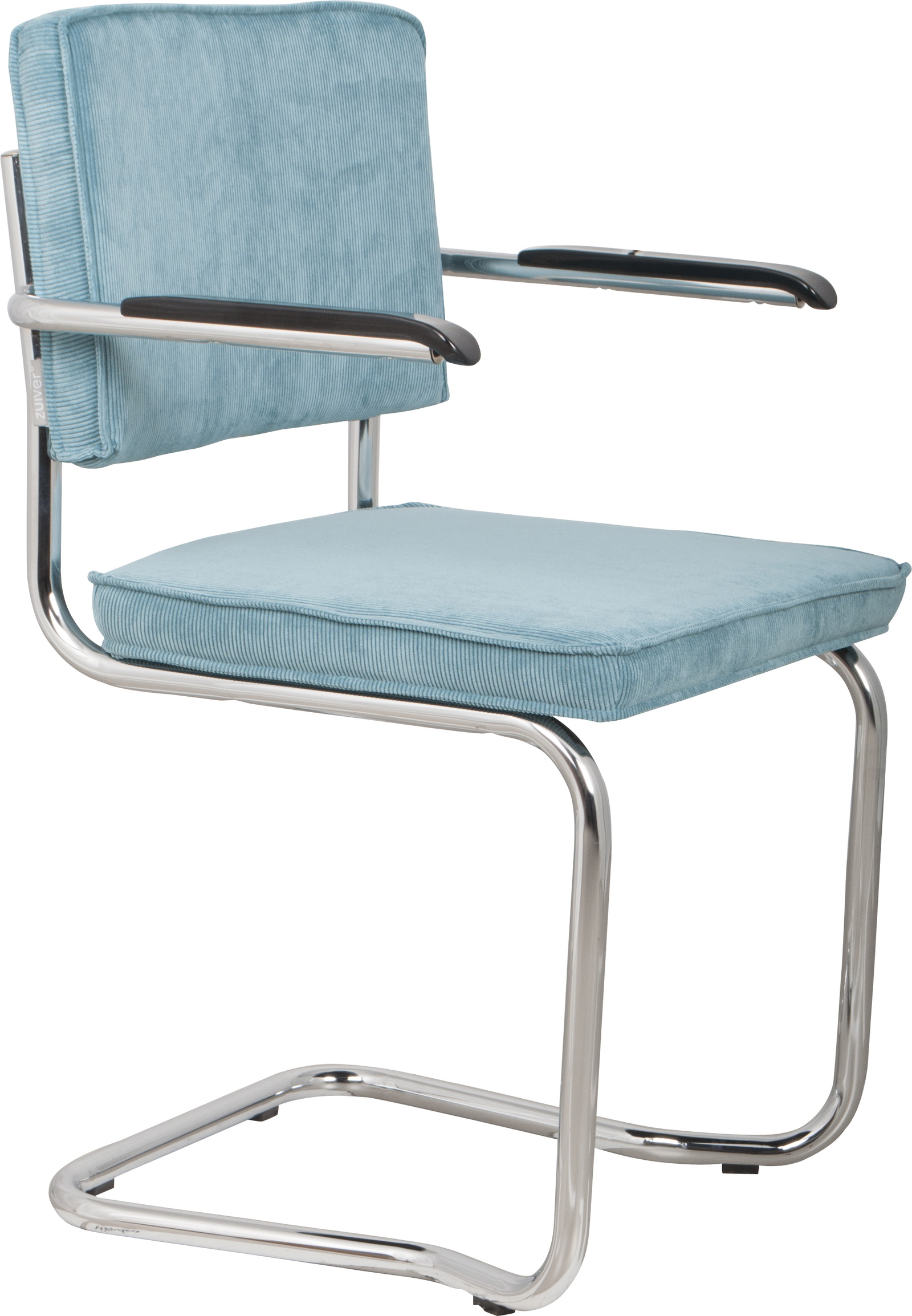 Spisebordsstol Med Armlæn Zuiver Ridge Skandinavisk Modernistisk Stofstol Kromunderstel Blåt Betræk Nylon Polyester