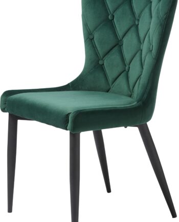 Spisebordsstol Nordique Design Granby   Mørkegrøn Fløjl Med Diamantquilting Og Sorte Metalben