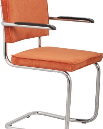Spisebordsstol Spisestol Med Armlæn Zuiver Ridge Polstret Orange Stof Krom Underdel