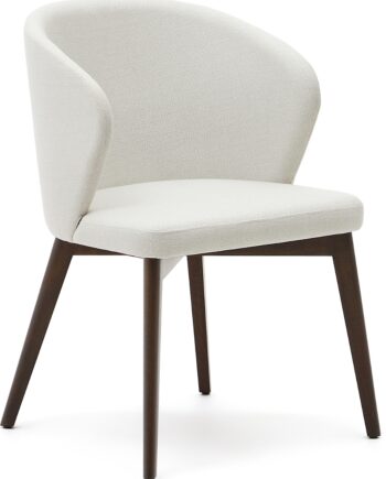 Spisebordsstol Spisestuestol Kave Home Darice Polstret Med Armlæn  Beige Chenille   Fsc-bøgetræ Valnødfinish
