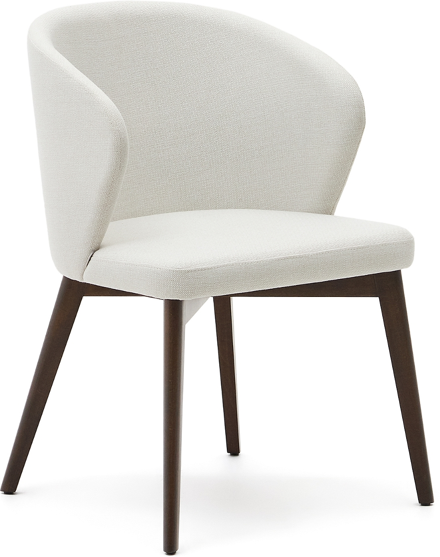 Spisebordsstol Spisestuestol Kave Home Darice Polstret Med Armlæn  Beige Chenille   Fsc-bøgetræ Valnødfinish