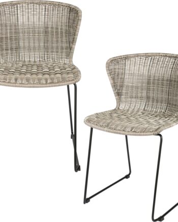 Spisebordsstol Woood Wings   Spisestuestol   Beige Flettet Polyesterrattan Med Sort Stålramme