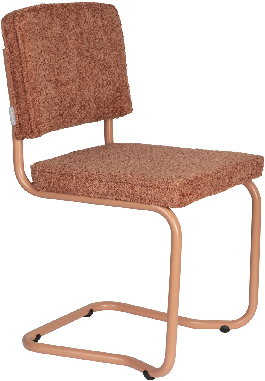 Spisebordsstol Zuiver Ridge   Rødbrun Creme Polstret Stof Med Aluminiumsstel H85xb48xl50 Cm Skandinavisk Design