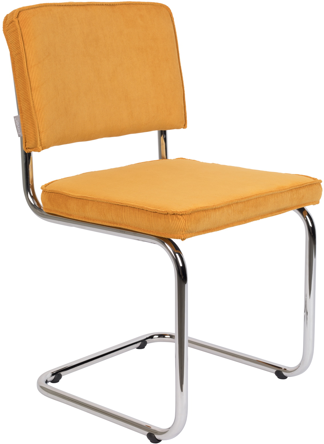 Spisebordsstol Zuiver Ridge Polstret Karamelfarvet Stof Med Krom  -ramme Ergonomisk Spisestuestol