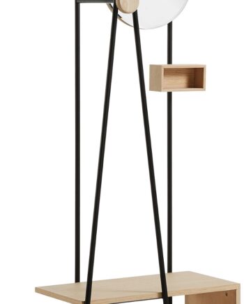 Stumtjener Kave Home Angelo   Nordisk Knagerække   Hattehylde Med Spejl   Sort Metal Og Ask  H191   B36   L76 Cm
