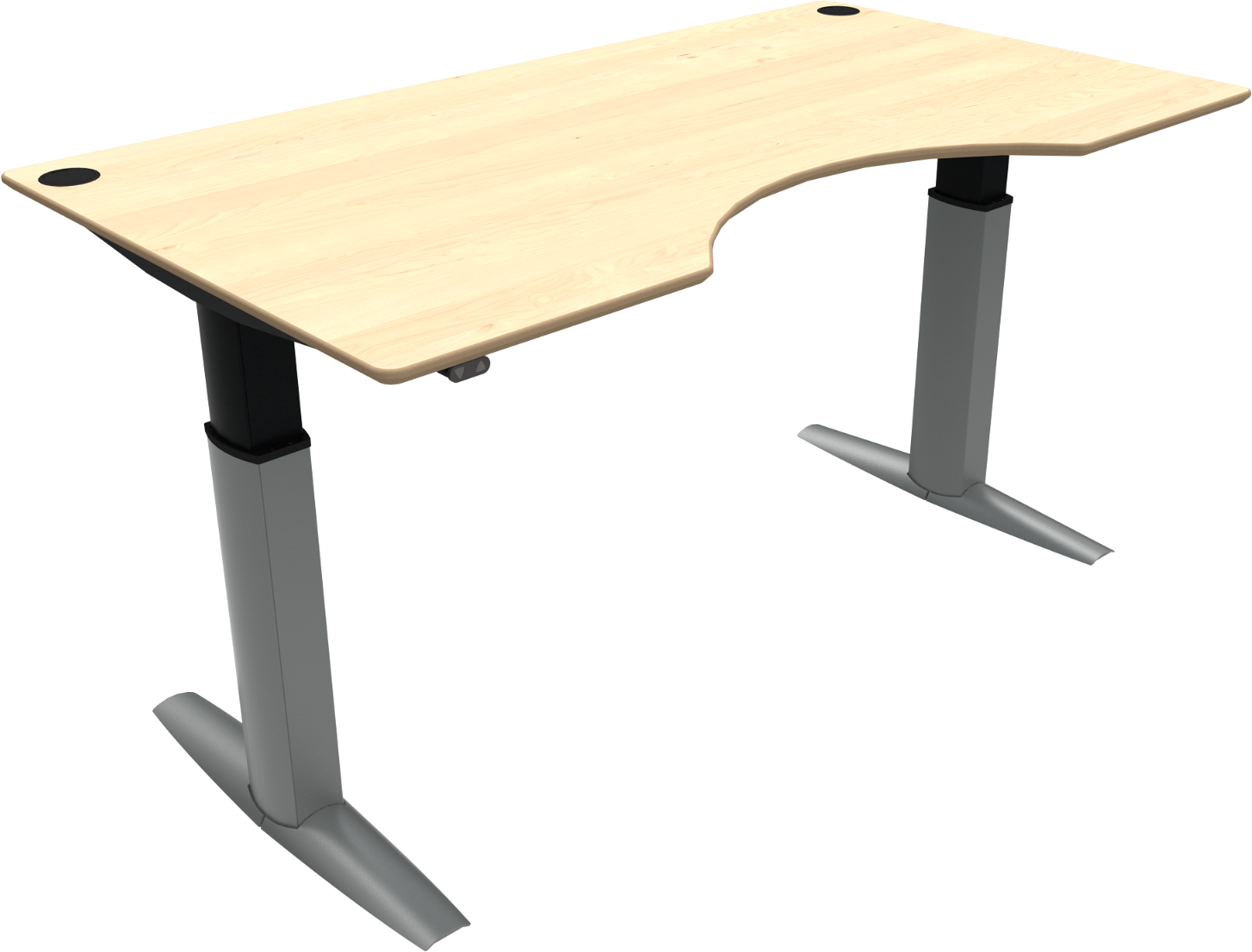 To-bens Hæve- Sænkebord Med Centerudskæring Zennord Elevateline Justérbart Ahorn Kontorbord H68-120 Cm Natur Sølv
