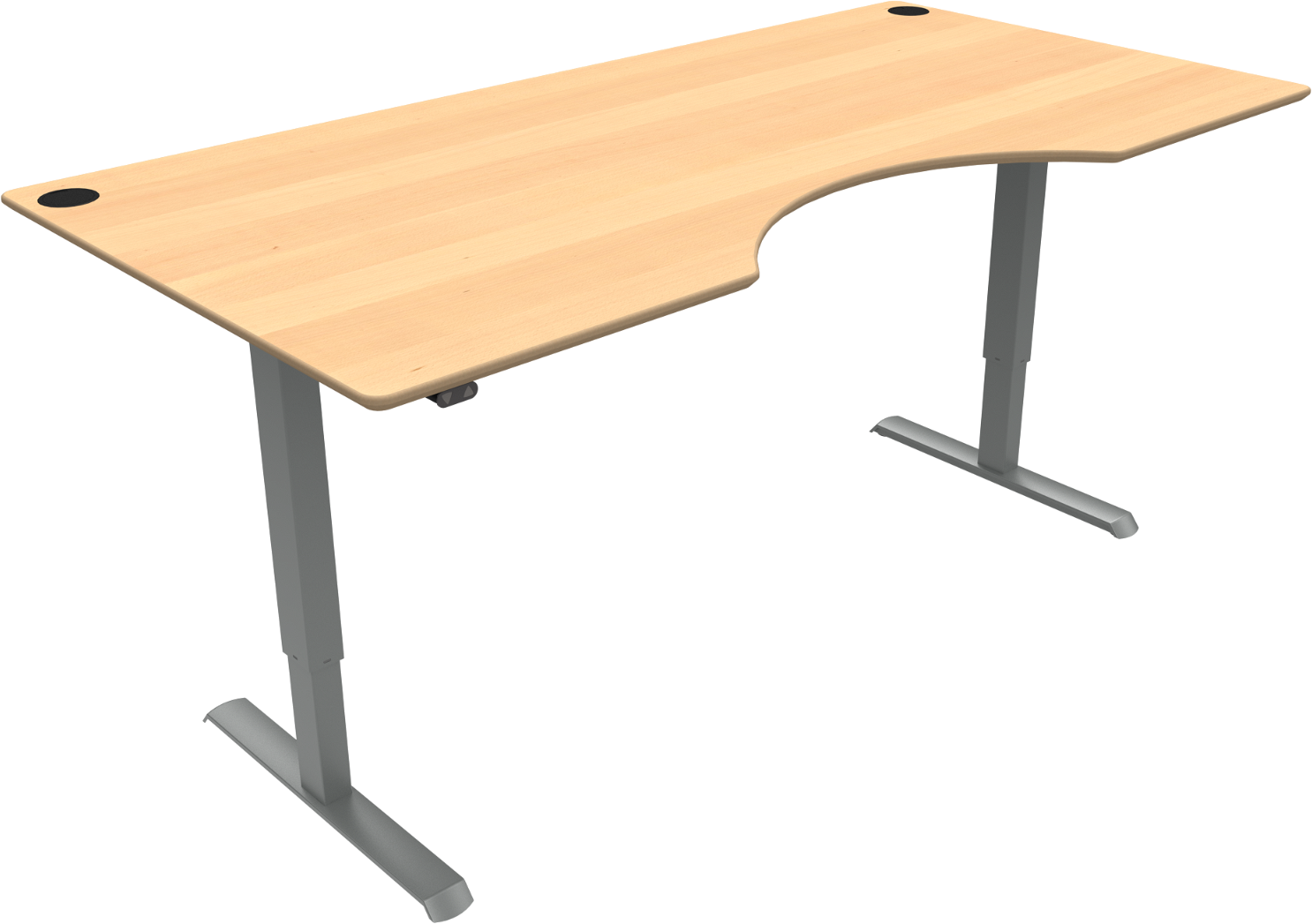 To-bens Hæve Sænkebord Sit-stand Zennord Adaptdesk Med Centerudskæring Bøg Sølv Justerbart 68-118 Cm
